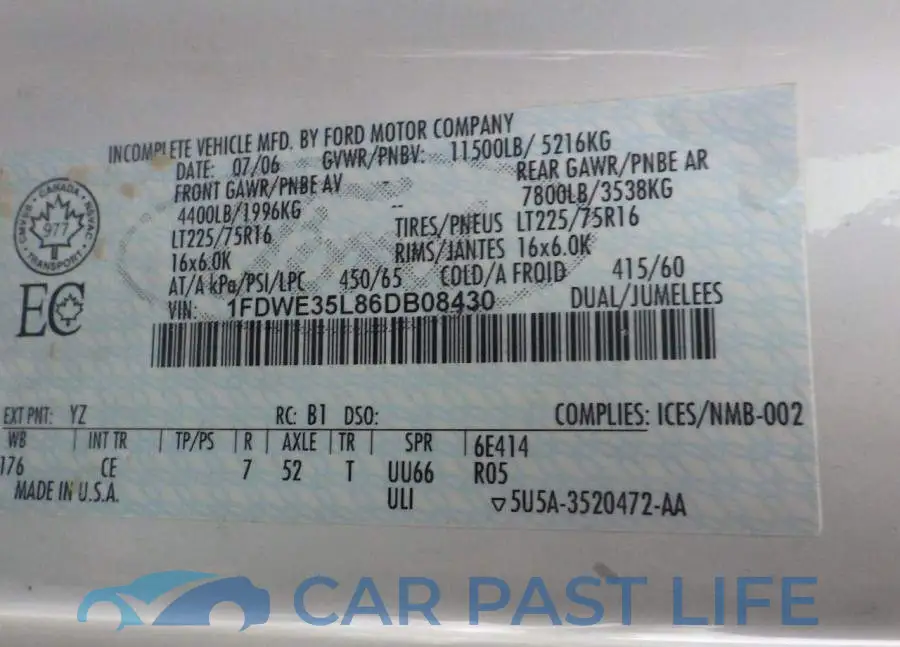 1FDWE35L86DB08430# 7