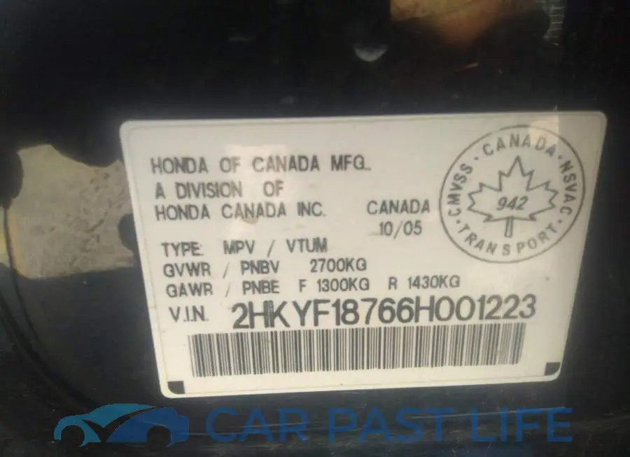 2HKYF18766H001223# 9