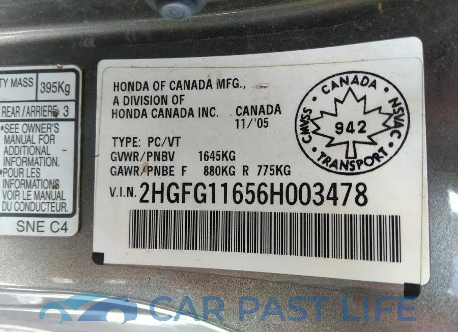 2HGFG11656H003478# 9
