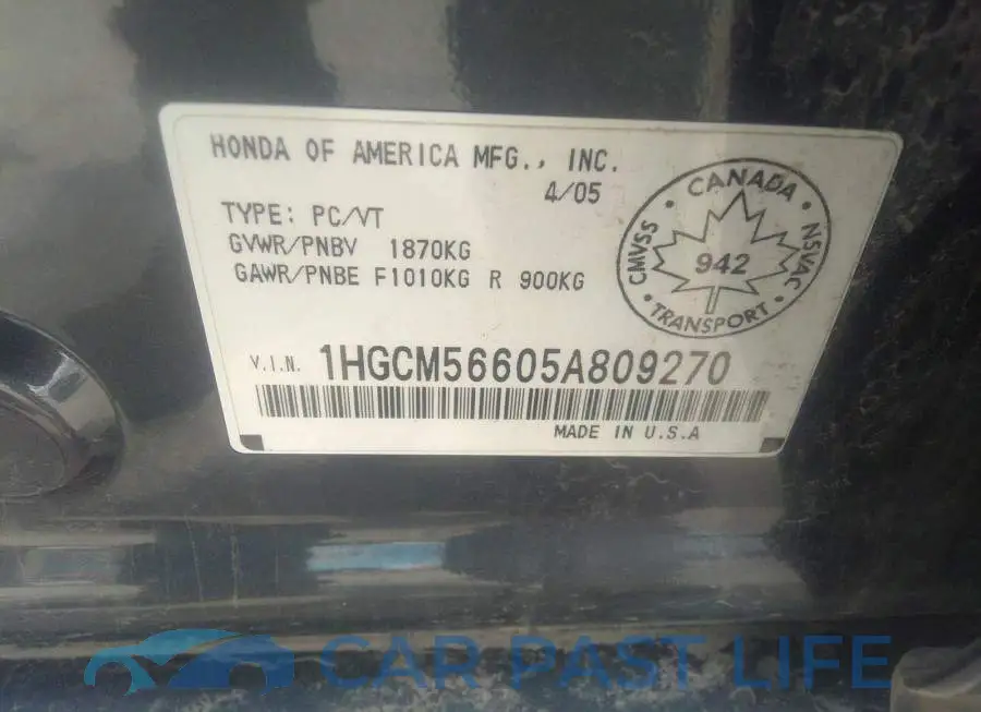 1HGCM56605A809270# 9