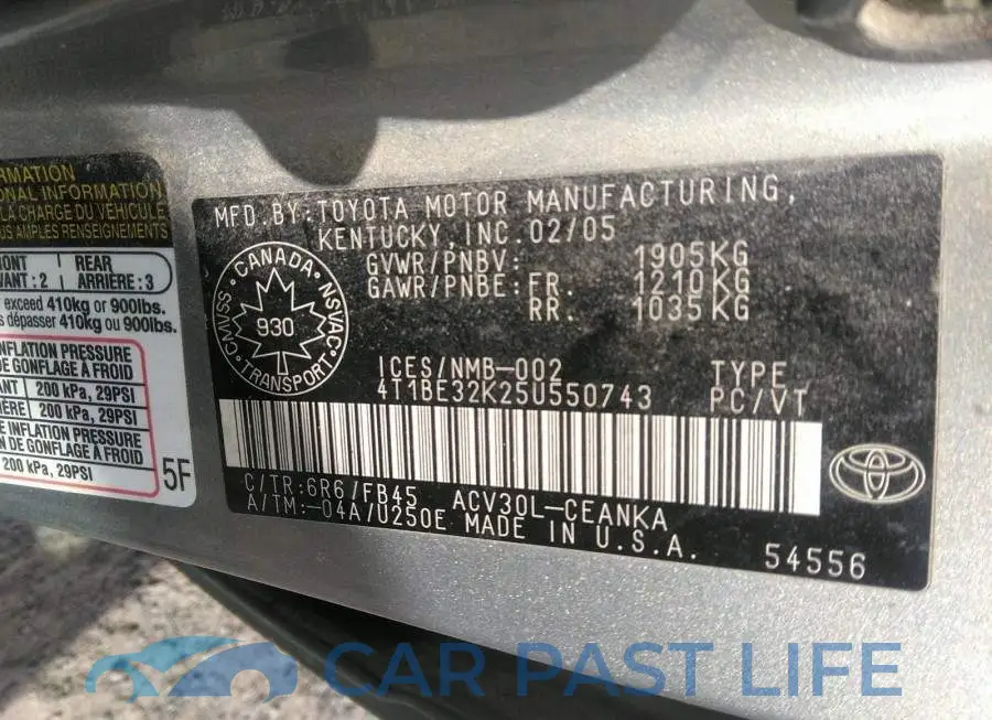 4T1BE32K25U550743# 9