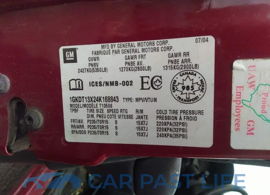 1GKDT13X24K168843# 9