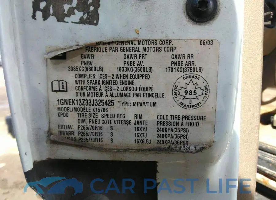 1GNEK13Z33J325425# 9