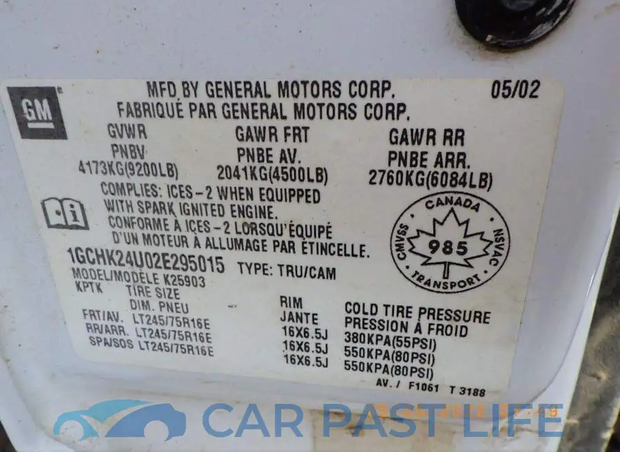 1GCHK24U02E295015# 9