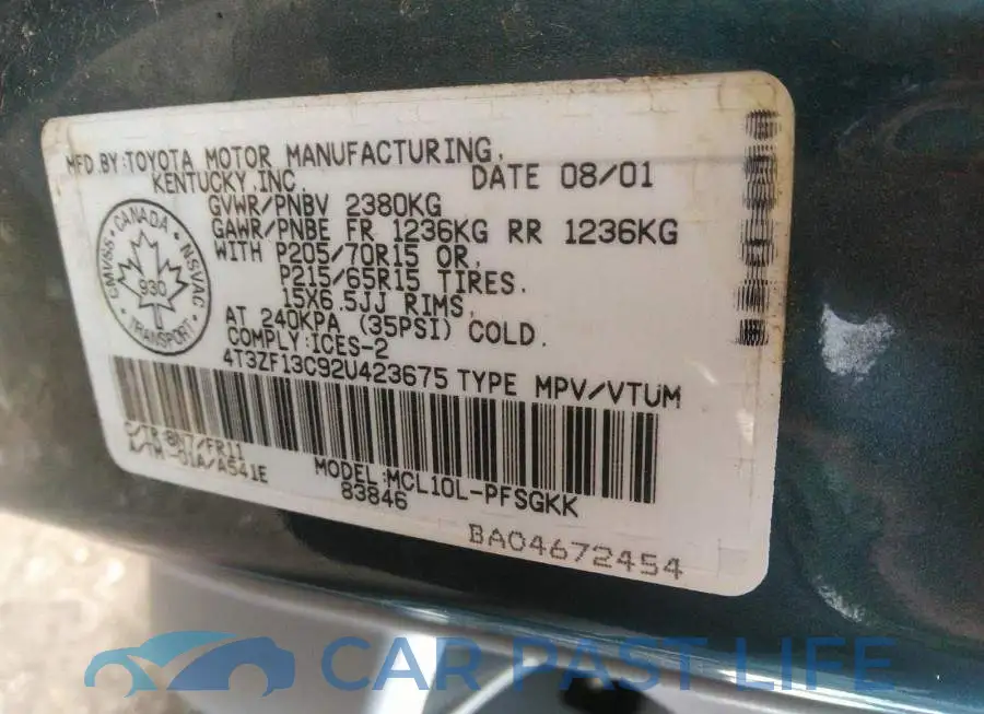 4T3ZF13C92U423675# 9
