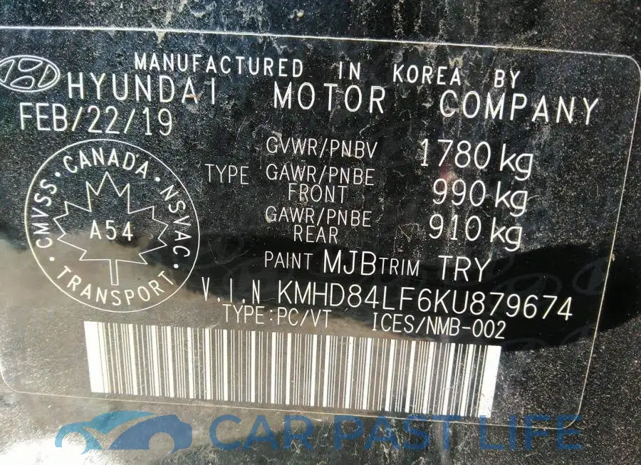 KMHD84LF6KU879674# 9