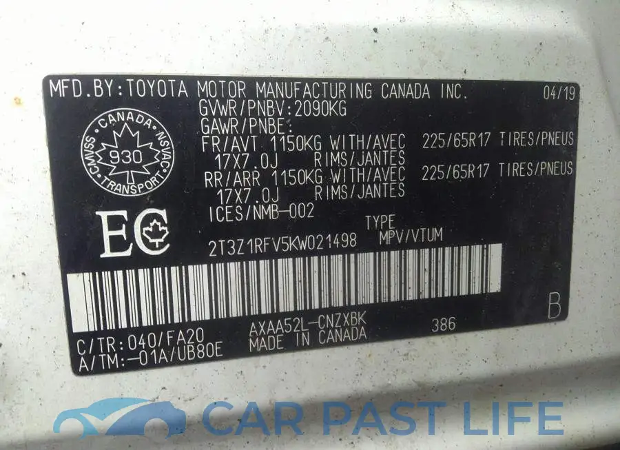 2T3Z1RFV5KW021498# 9