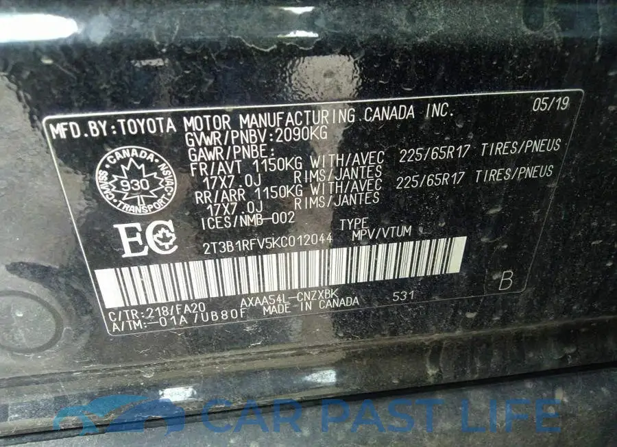 2T3B1RFV5KC012044# 9