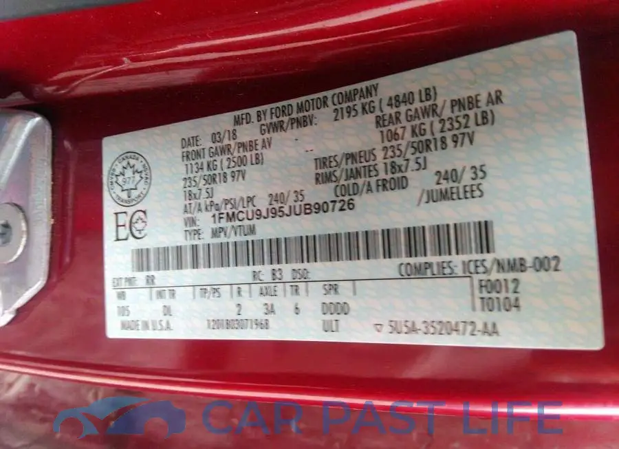 1FMCU9J95JUB90726# 9