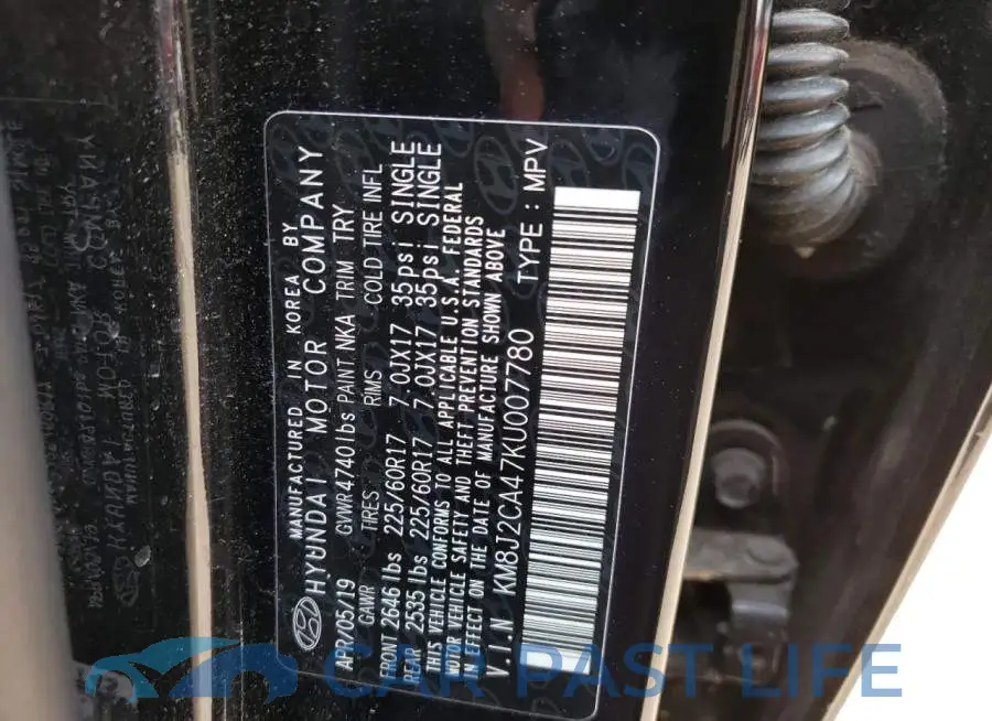 KM8J2CA47KU007780# 10