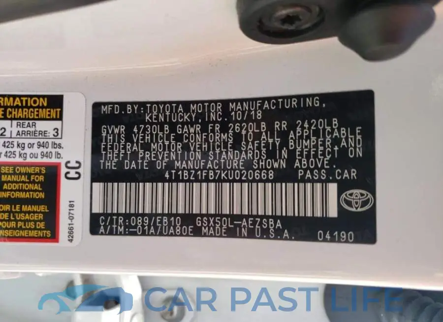 4T1BZ1FB7KU020668# 10