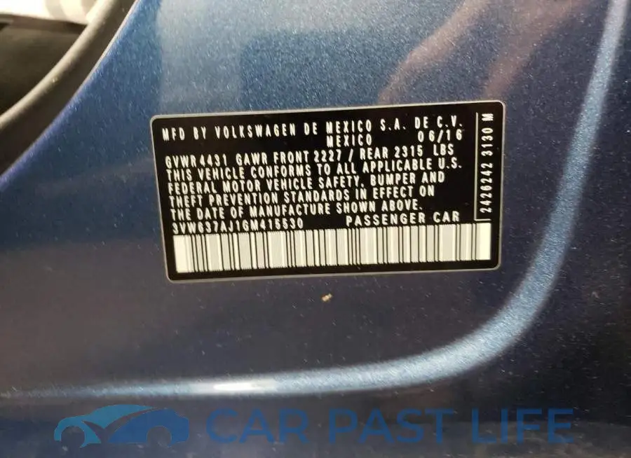 3VW637AJ1GM415530# 10