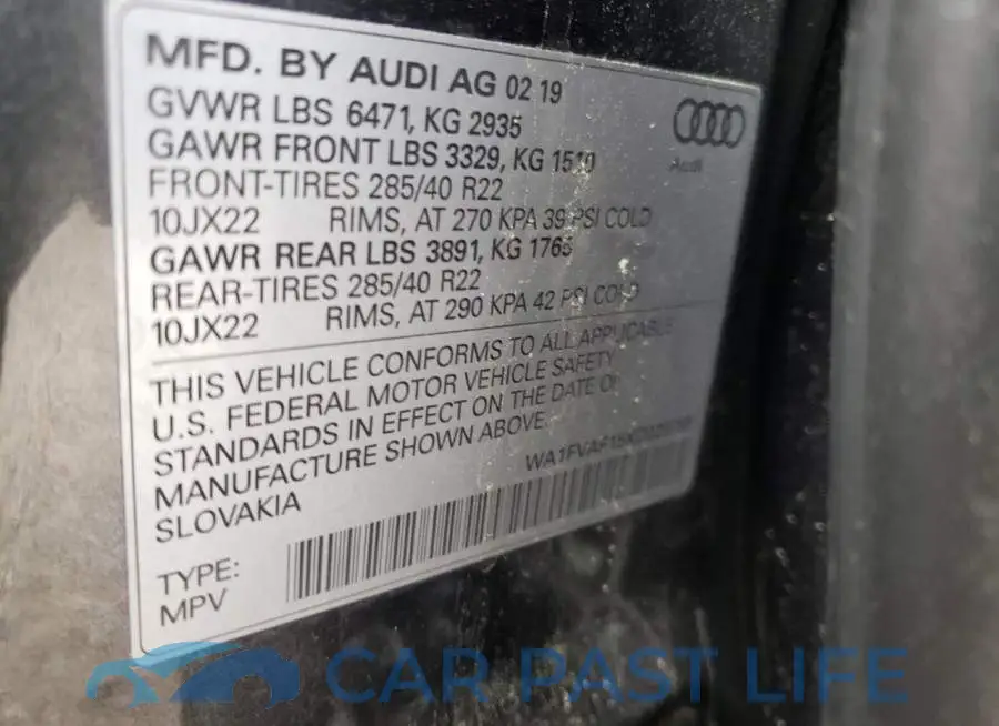 WA1FVAF15KD029789# 10