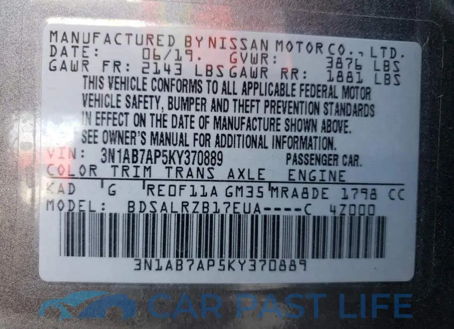 3N1AB7AP5KY370889# 10