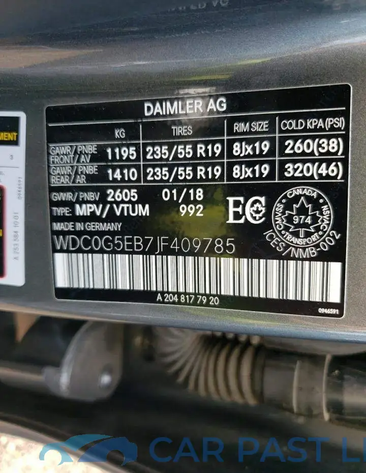 WDC0G5EB7JF409785# 10
