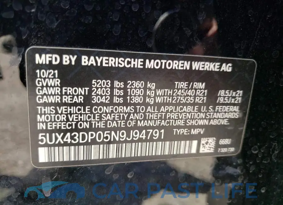 5UX43DP05N9J94791# 10