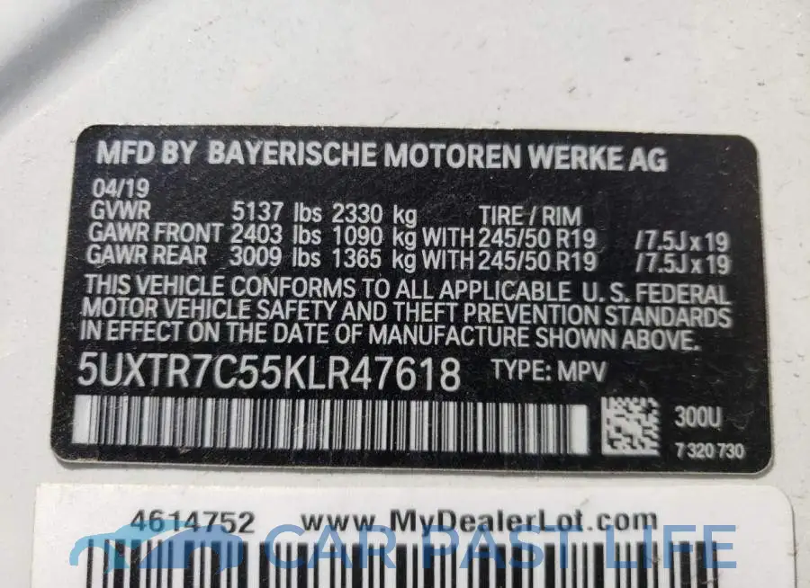 5UXTR7C55KLR47618# 10