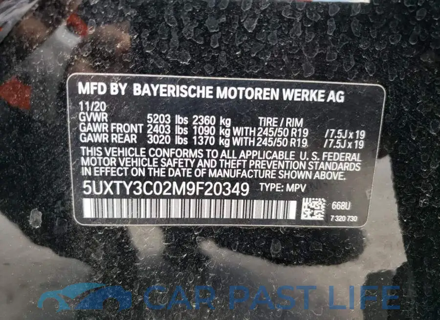5UXTY3C02M9F20349# 10