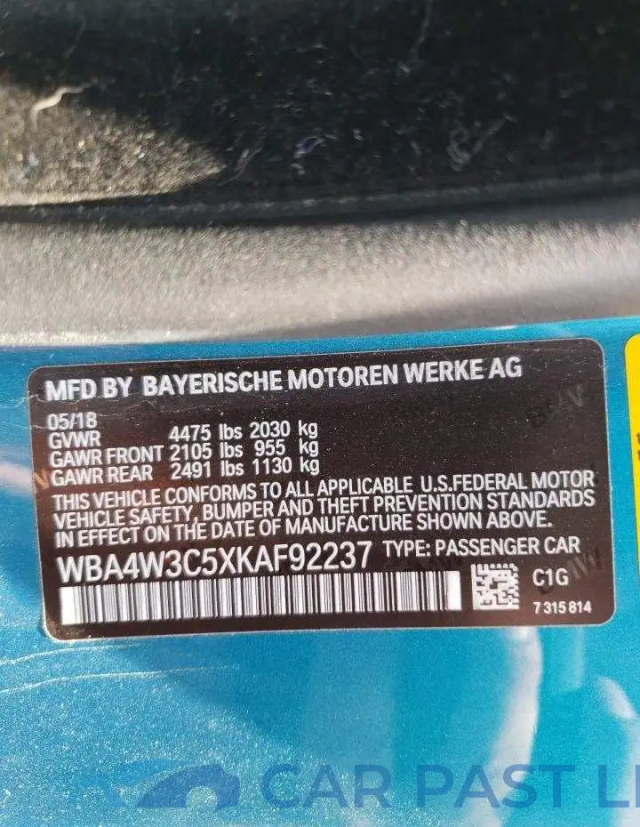 WBA4W3C5XKAF92237# 10