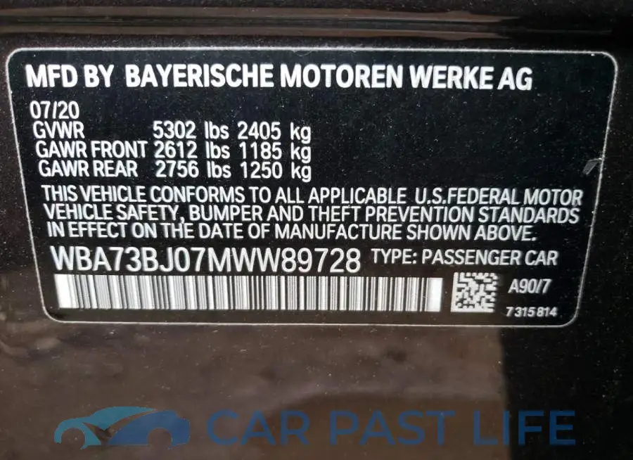 WBA73BJ07MWW89728# 10