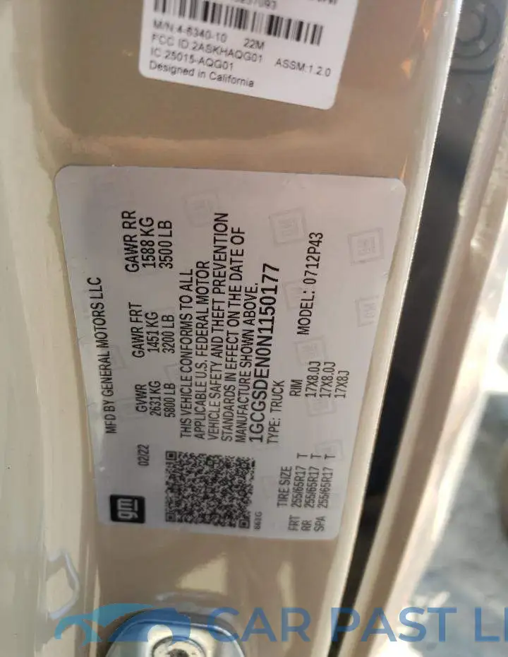 1GCGSDEN0N1150177# 10