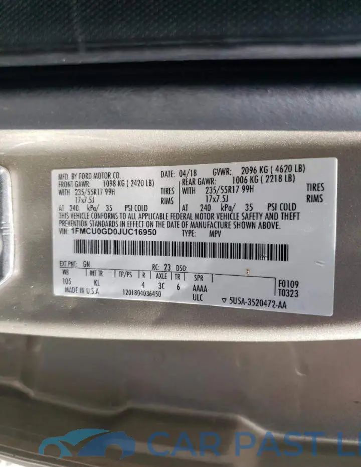 1FMCU0GD0JUC16950# 10