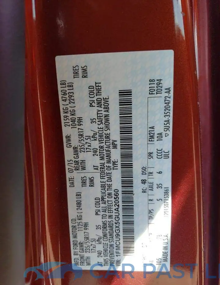 1FMCU9GX5GUA20560# 10