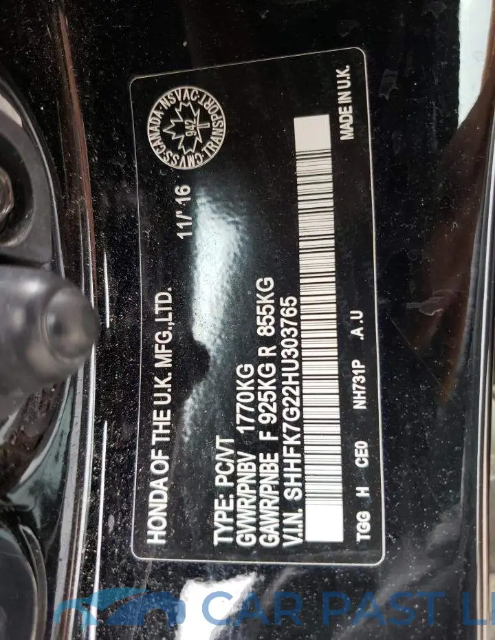 SHHFK7G22HU303765# 10