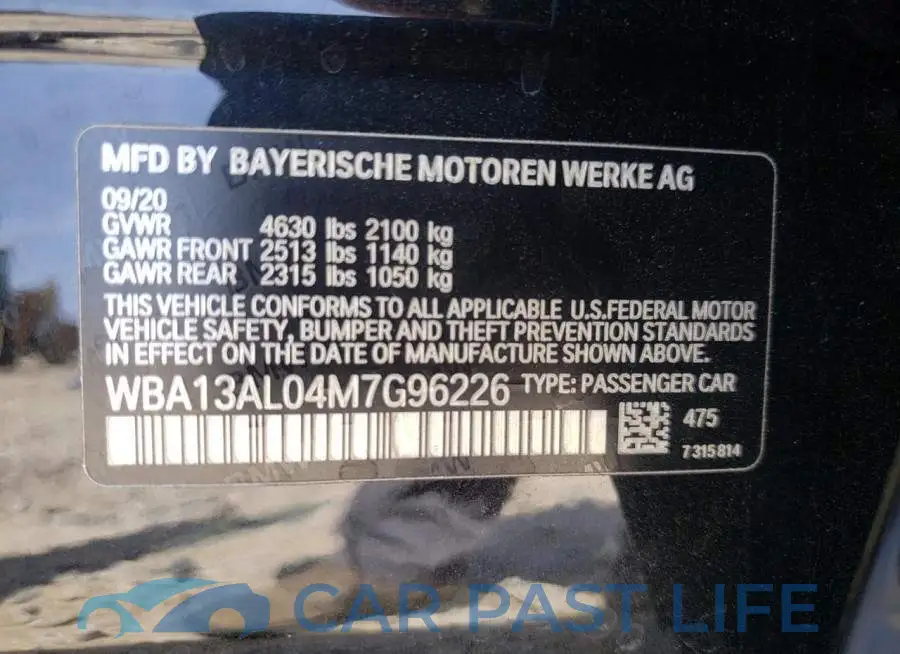 WBA13AL04M7G96226# 10