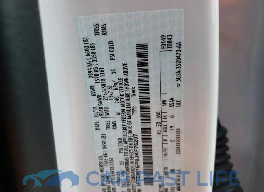 1FTEW1EP9JKF76207# 10