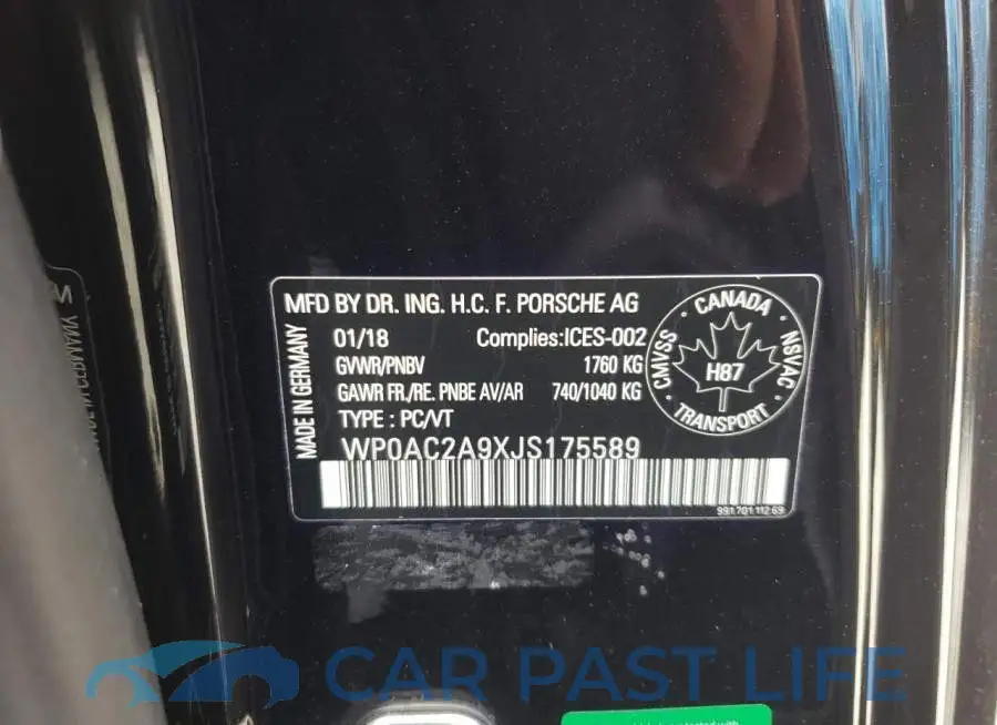 WP0AC2A9XJS175589# 10
