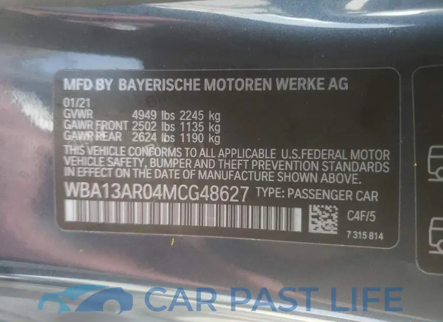 WBA13AR04MCG48627# 10