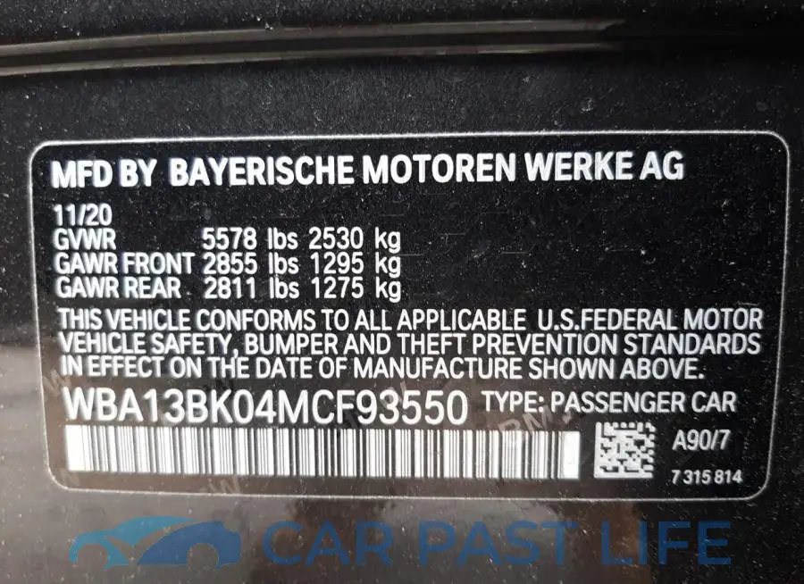 WBA13BK04MCF93550# 10