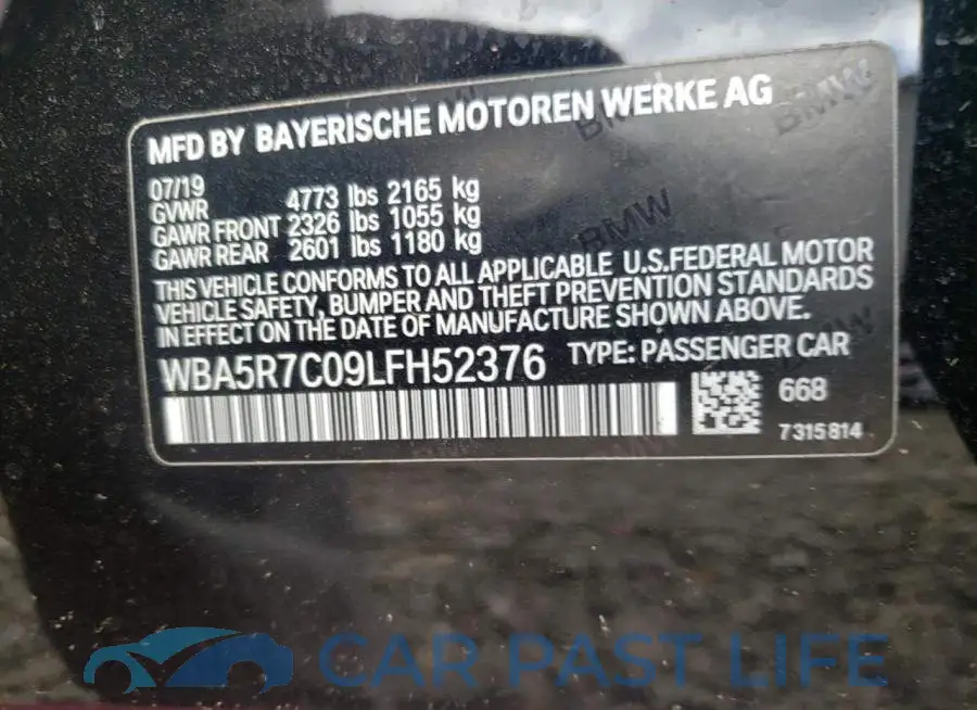 WBA5R7C09LFH52376# 10