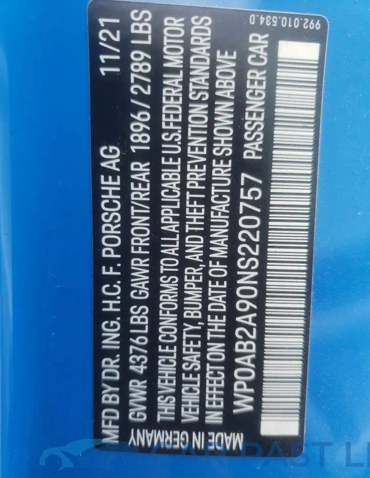 WP0AB2A90NS220757# 10