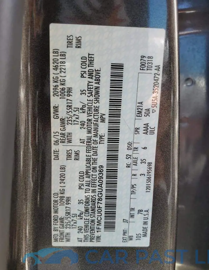 1FMCU0F78GUA09369# 10