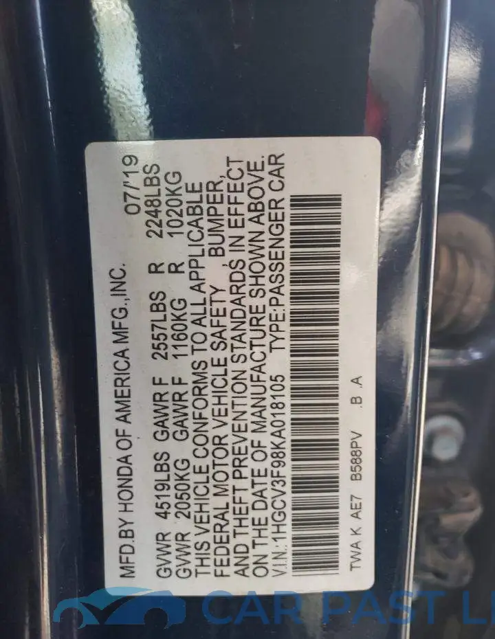 1HGCV3F98KA018105# 10