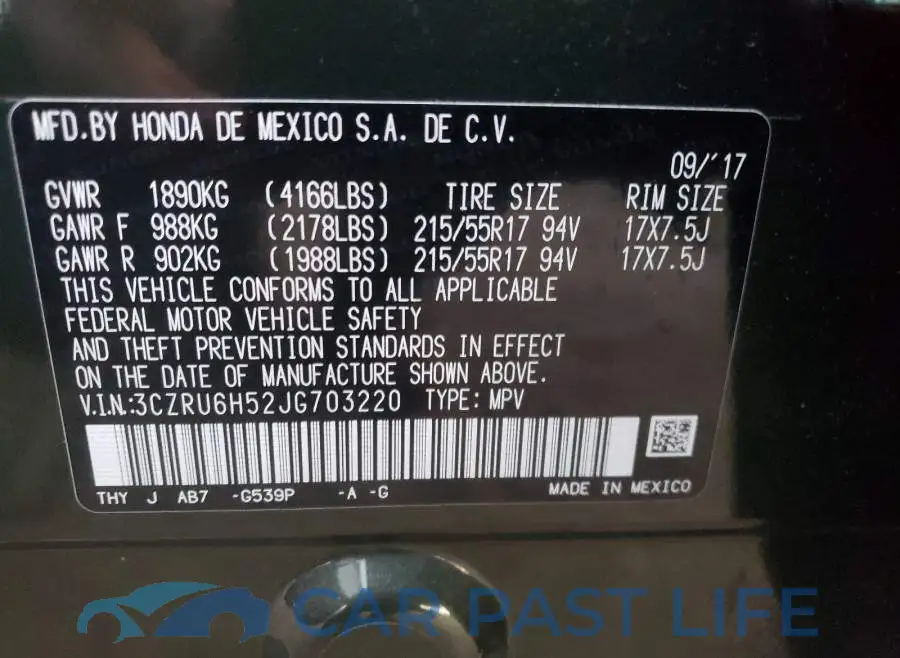 3CZRU6H52JG703220# 10