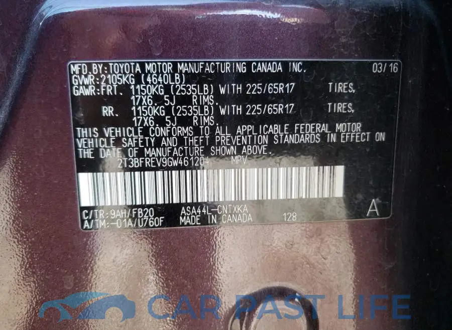 2T3BFREV9GW461204# 10