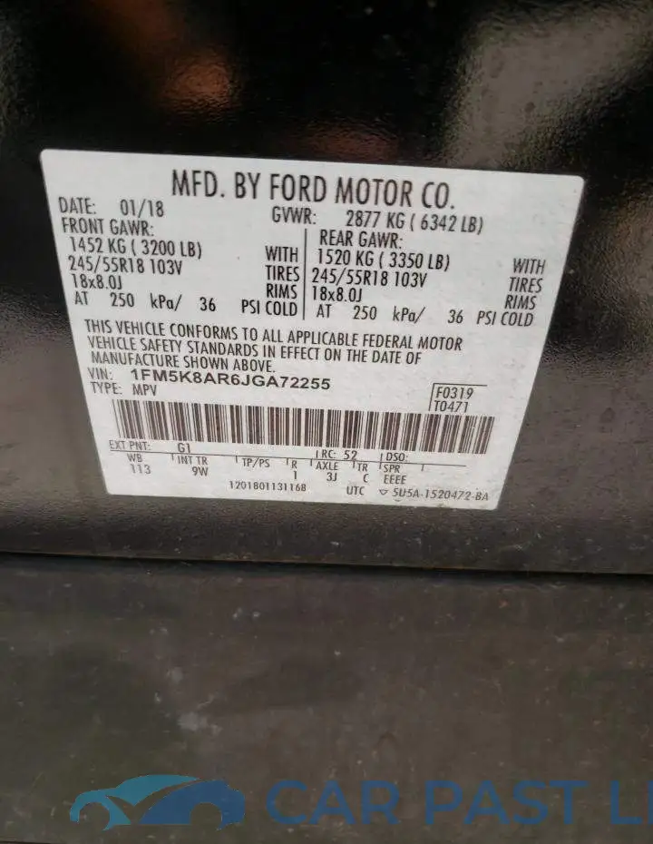 1FM5K8AR6JGA72255# 10
