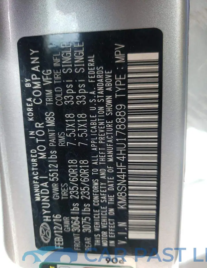KM8SN4HF4HU178889# 10