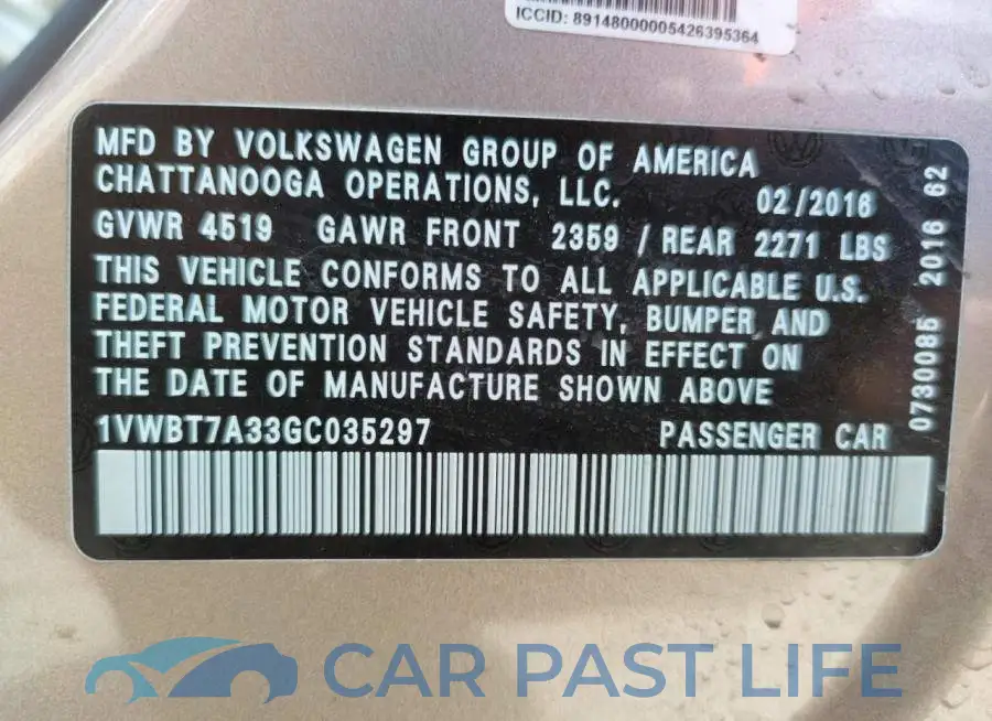 1VWBT7A33GC035297# 10