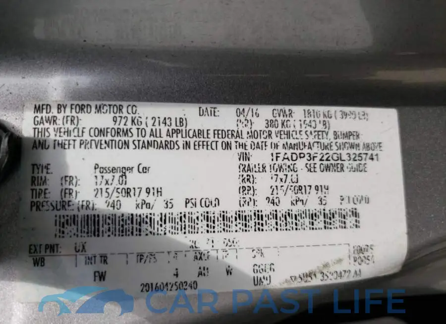 1FADP3F22GL325741# 10