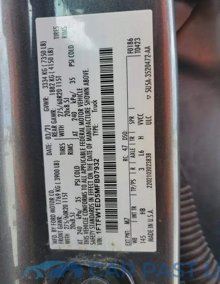 1FTFW1ED5MFB07932# 10