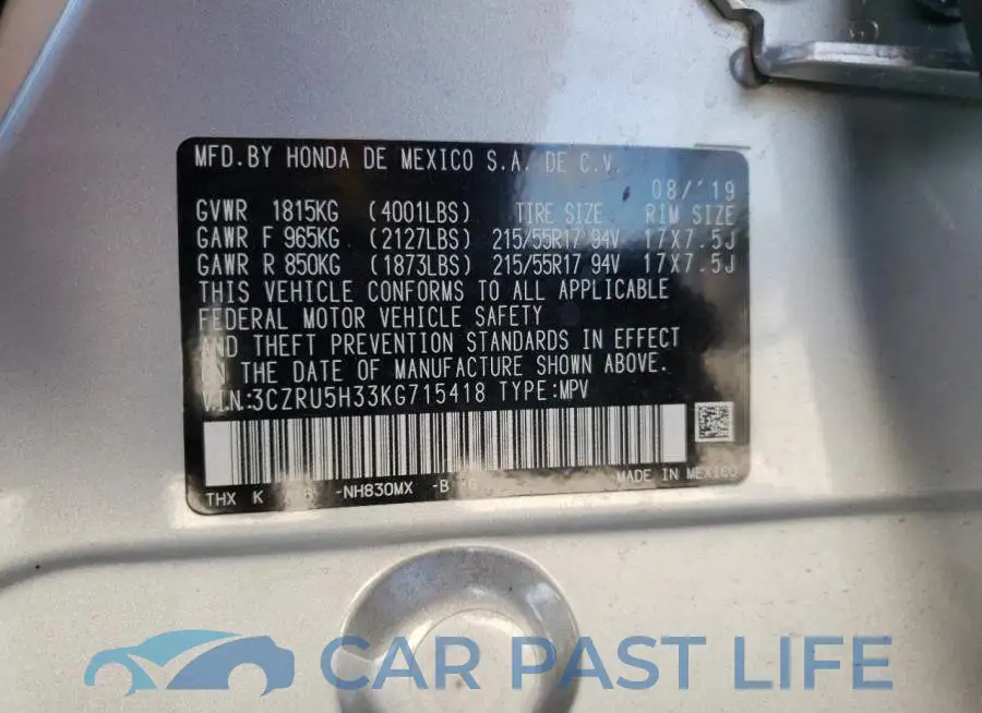 3CZRU5H33KG715418# 10