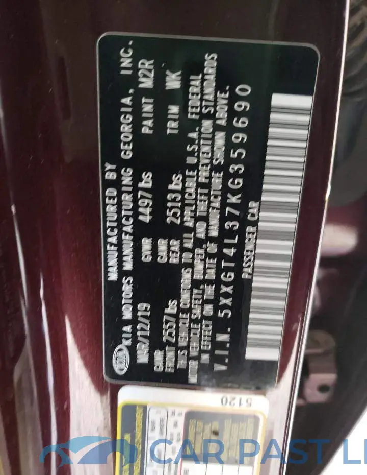 5XXGT4L37KG359690# 9