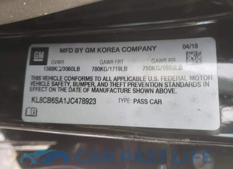 KL8CB6SA1JC478923# 10