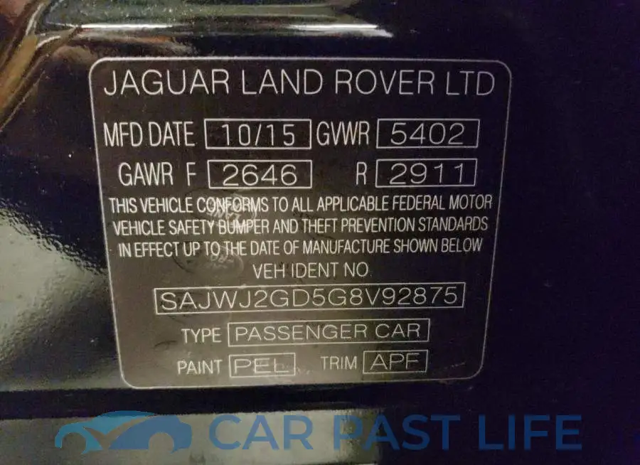 SAJWJ2GD5G8V92875# 10