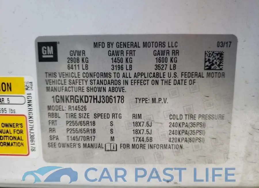 1GNKRGKD7HJ306178# 10