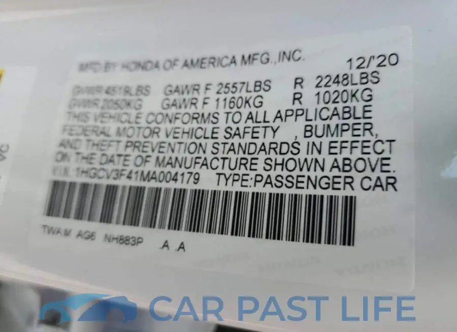 1HGCV3F41MA004179# 10